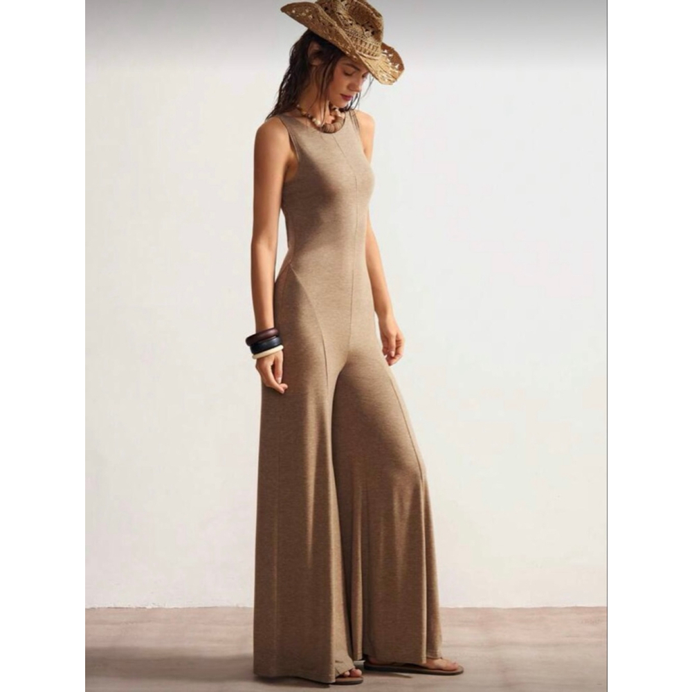 NWOT SHEIN Bohemian Brown Sleeveless Wide Leg Jumpsuit - Size 6 - Picture 4 of 15